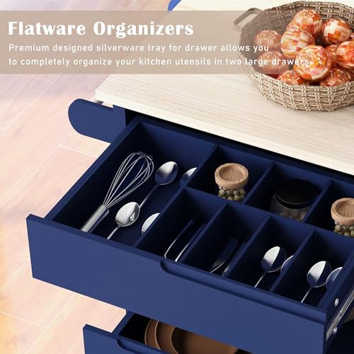 Farmhouse Kitchen Island with Power Outlet, Rolling Cart with Drop Leaf, Storage Cabinet Table on Wheels with Spice Rack and Drawer A485