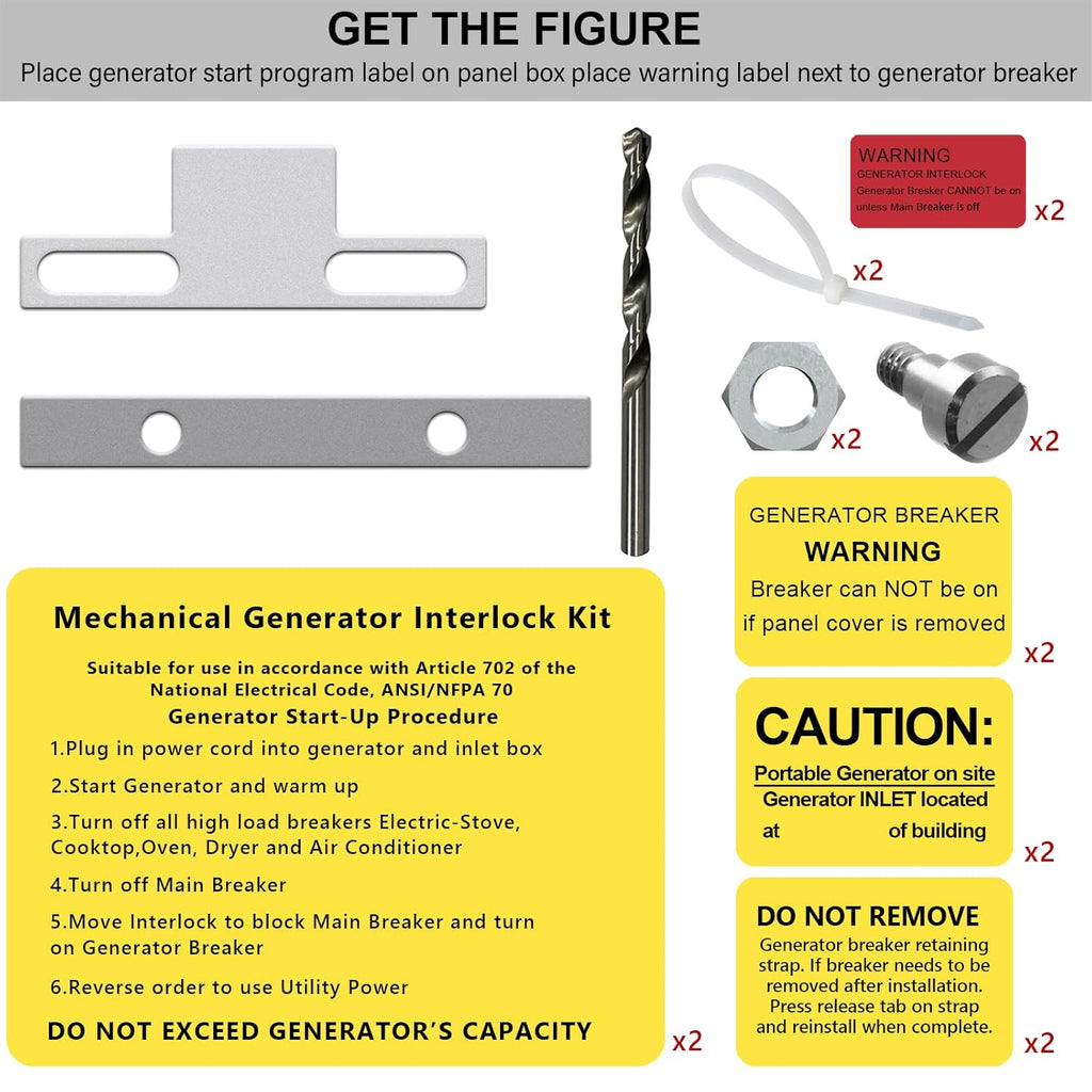 Generator Interlock Kit for Square D Homeline Meter Main 150 or 200 amp Breaker, Pack of 2 H453