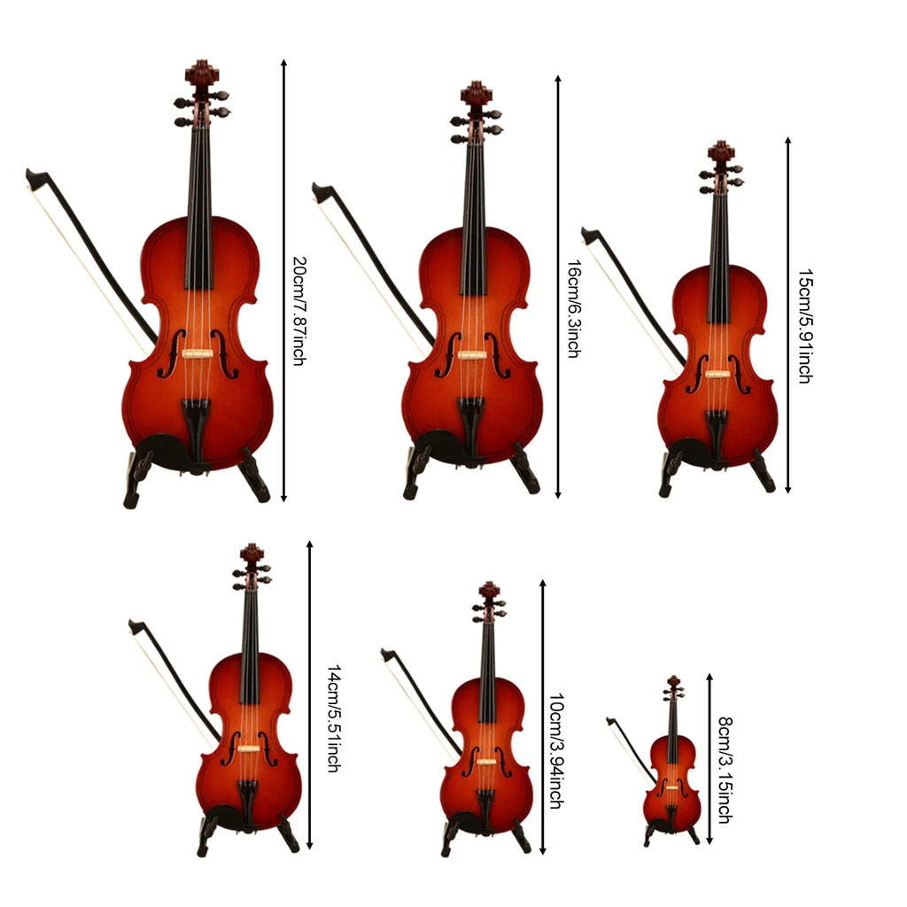 Wooden Mini Violin Model with Stand Playable Tiny Violin Figurine Miniature Musical Instrument Ornament C1709