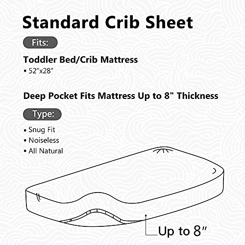 2 Pack Fitted Crib Sheet Set, 100% Solid Standard Natural Cotton, Standard 28”x 52”, White & Charcoal Gray K69761