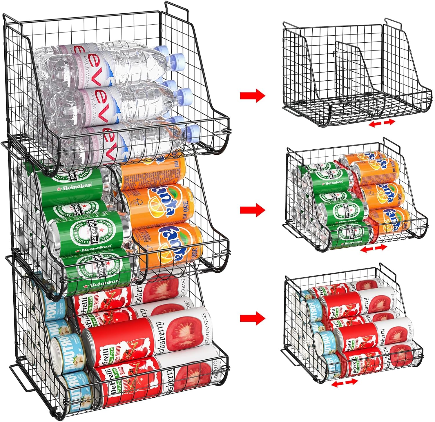 3 Tier Can Dispenser with 3 Divider, Wire Bins H4092