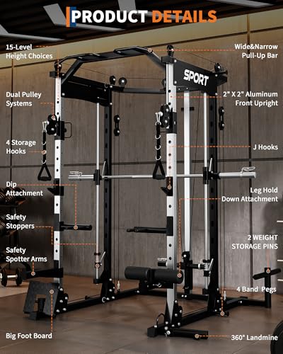 Smith Machine Squat Rack Power Cage Cable Crossover System LAT Pulldown Machine Z628945