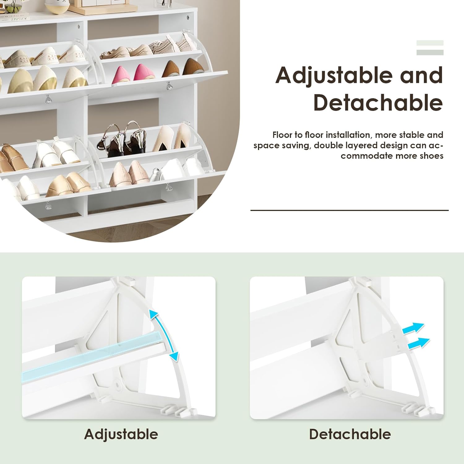 White Shoe Cabinet with 4 2-layer Flip Drawers O527839