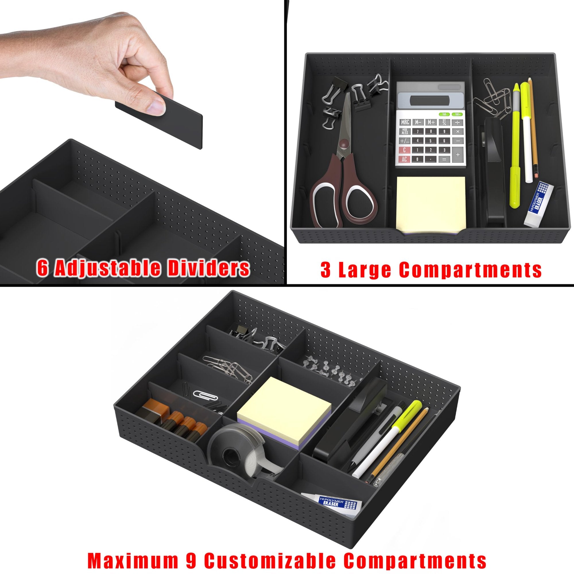 Black 9 Compartment Drawer Organizer Tray F688