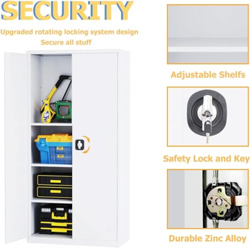 Black 72" Tall Steel Storage Cabinet with 2 Lockable Doors and Adjustable Shelves S8688