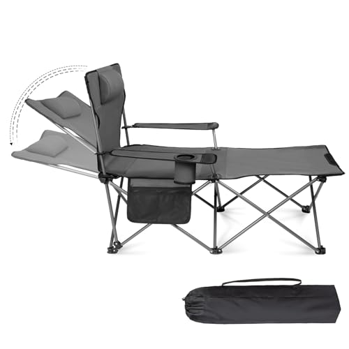 Folding Reclining Camping Chair with Footrest Cup Holder I5856