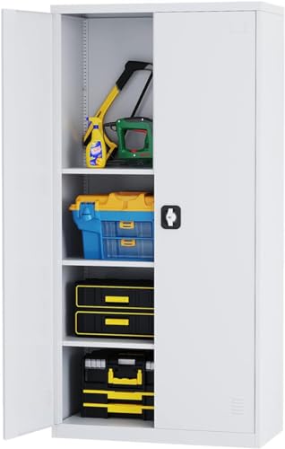 Black 72" Tall Steel Storage Cabinet with 2 Lockable Doors and Adjustable Shelves S8688