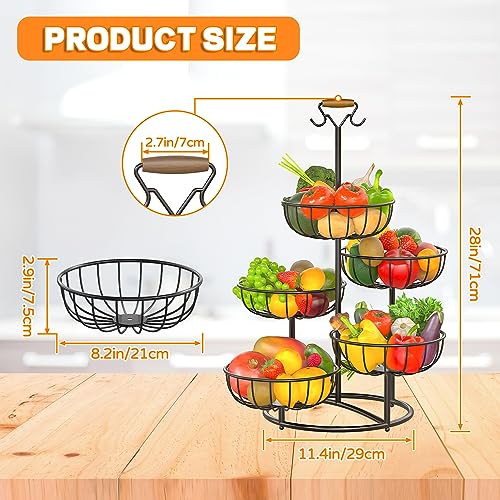 Black Metal Wire 5 Tier Fruit Basket with Banana Hanger D728799