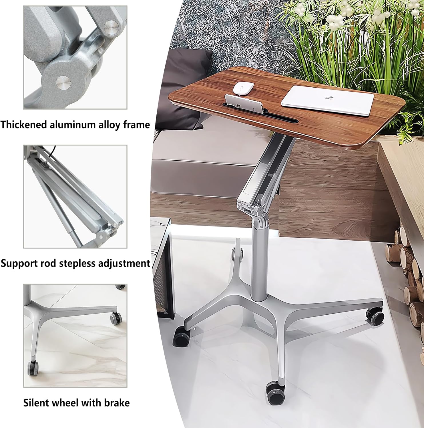 Adjustable Height Rolling Laptop Stand Desk with Wheels A54630