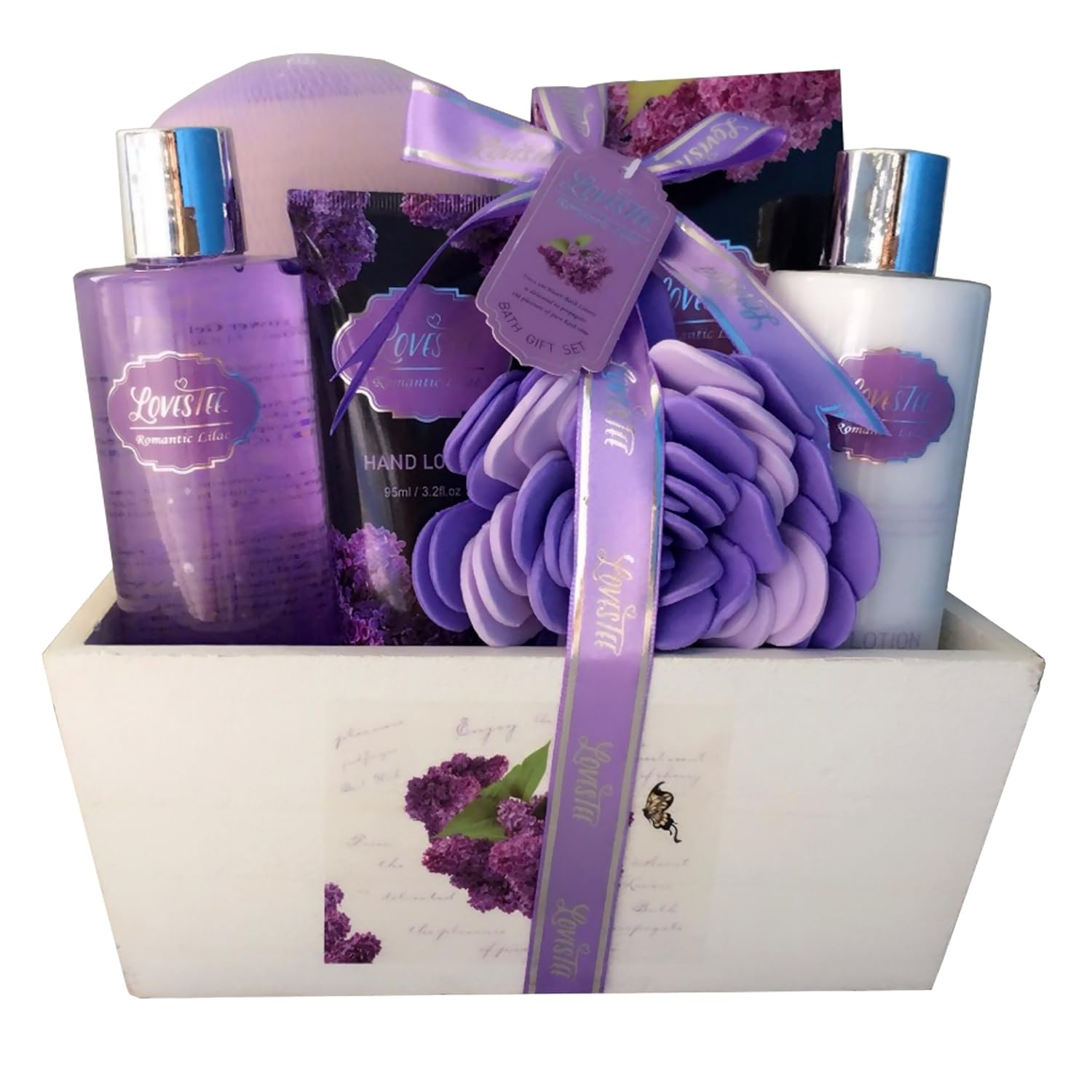 Lavender Bath and Body Set with Shower Gel, Body Lotion, Hand Lotion, Bath Salt, Flower Sponge and EVA Sponge C415