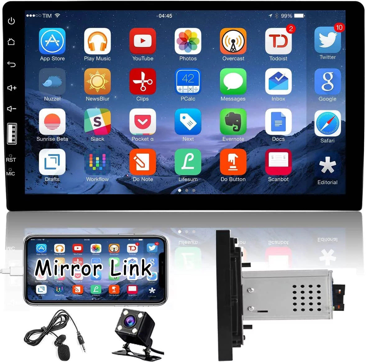 Single 1 Din 9'' Car Stereo HD Touch Screen Car MP5 Player Car Radio Audio Bluetooth Mirror Link USB FM Function with Microphone & Rearview Camera W44068