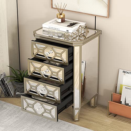 Silver 4-Drawer Chest with Golden Lines and Crystal-Shape Knob C3528