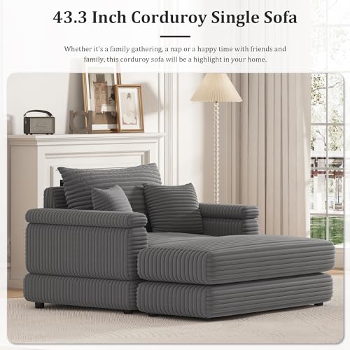 Grey Corduroy Oversize 3 Seater Sofa with 2 Ottomans B834