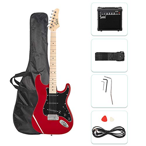 Full Size Electric Guitar with 20W Amp and Accessories Pack Guitar Bag (Green) I953