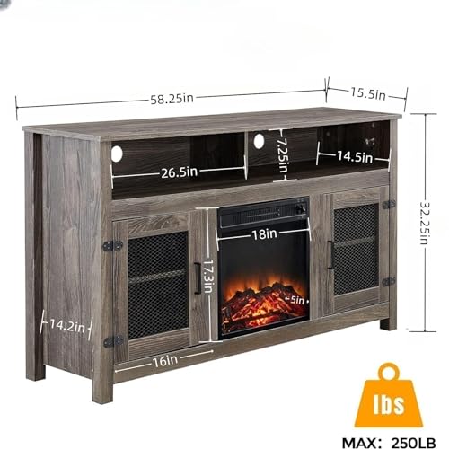 Grey Fireplace TV Stand with Electric Fireplace for TVs up to 65" Q83065