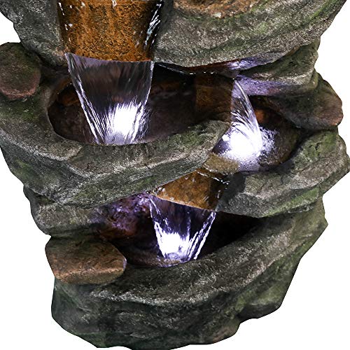 40" High 6-Tiers Cascading Rock Outdoor Water Fountain with LED Lights J214