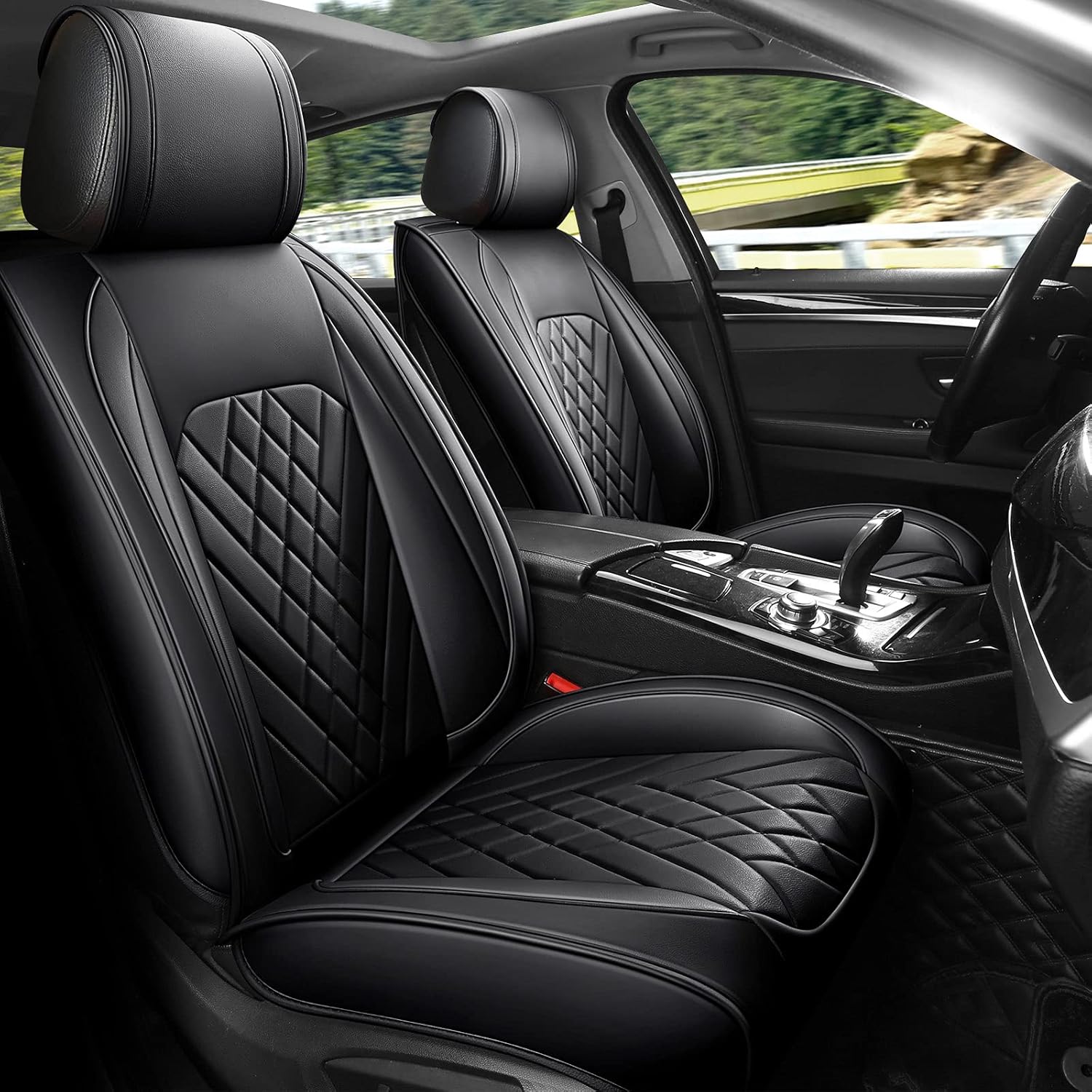 Grey Leather Car Seat Cover Full Set for 5 Seats E610