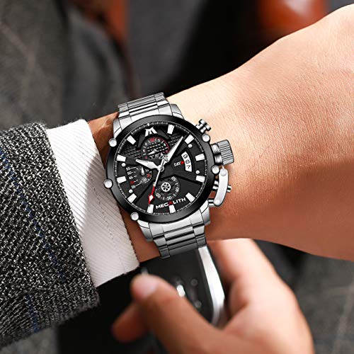 45mm Stainless Steel Chronograph Waterproof Analog Quartz Date Heavy Duty Men's Watch L348