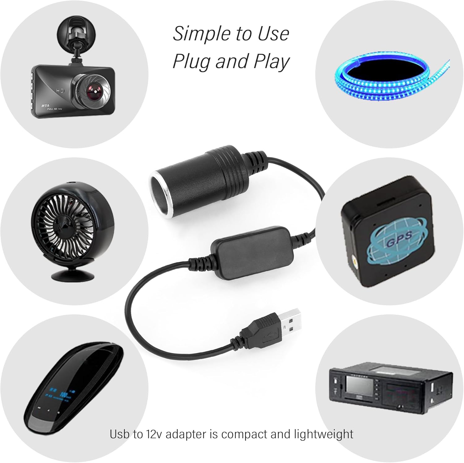 2PCS USB to Cigarette Lighter Adapter 12V F865