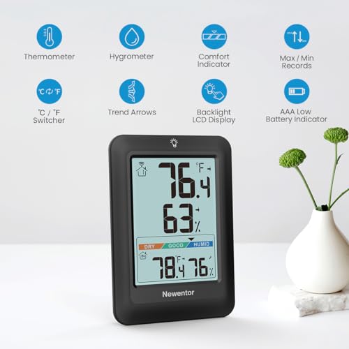 Black Wireless Indoor Outdoor Thermometer Hygrometer with 2 Sensor H4739