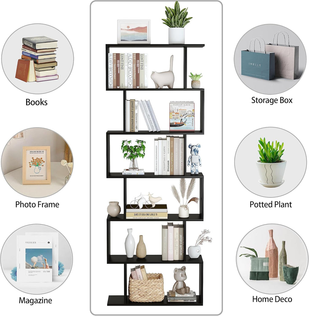 Black 6 Tier Geometric Bookshelf B38816