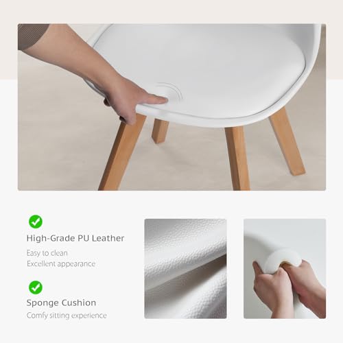 White PU Leather Dining Chairs Set of 4 with Wood Legs J266902