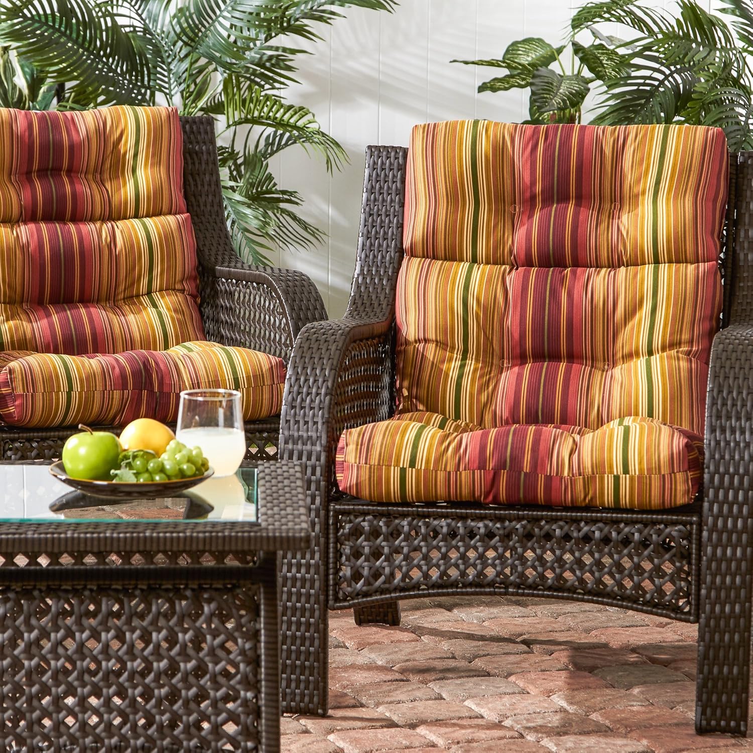 Outdoor 44 x 22-inch High Back Chair Cushion, Set of 2, Cinnamon Stripe A44092
