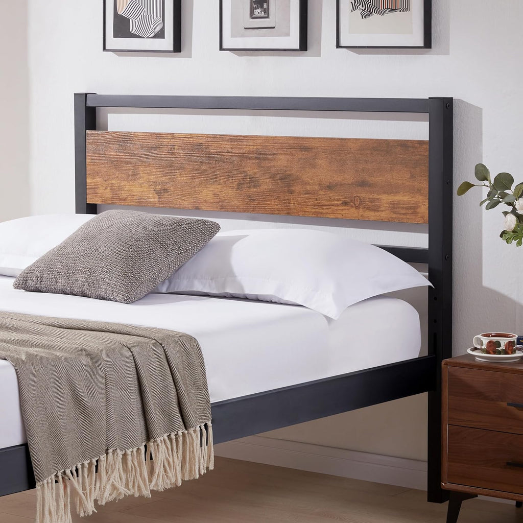 Queen Size Rustic Brown Solid Wood Headboard E641325