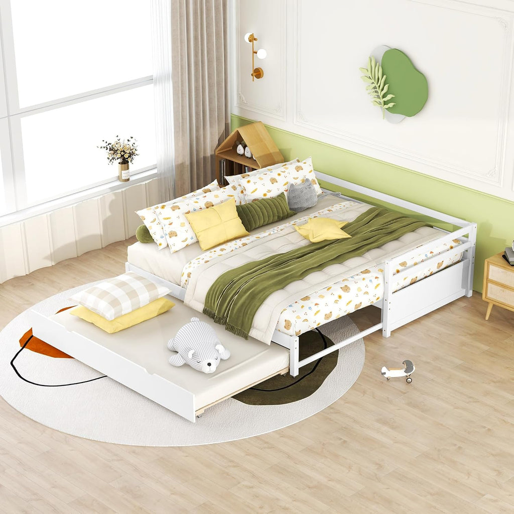 White Wood Twin to Double Extendable Daybed with Pull Out Trundle U47107