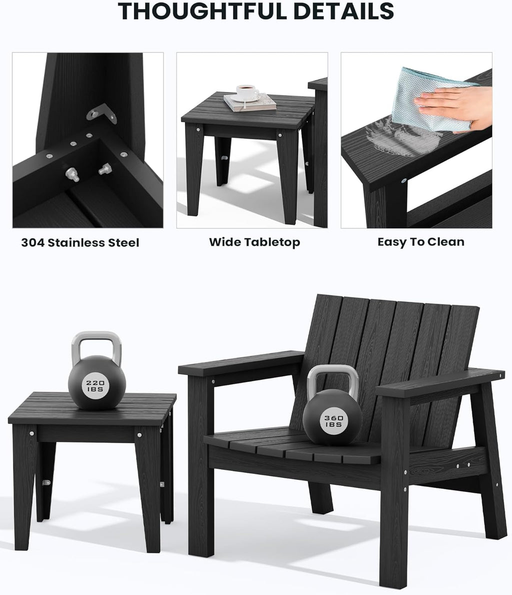 3 Piece HDPE Adirondack Chair Set with Side Table Black J723