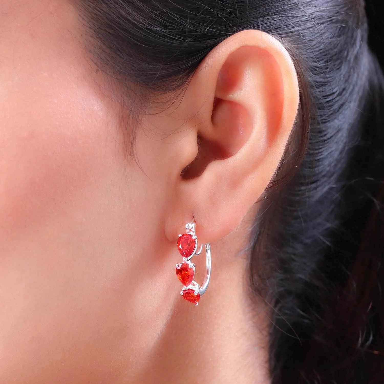 Orange Huggie Hoop Silver Cubic Zirconia Earrings B330
