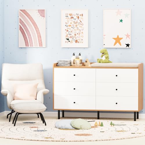 White 6 Drawer Wood Dresser with Black Knobs S632334