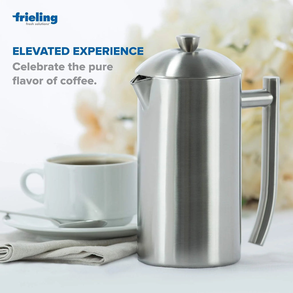 Double-Walled Stainless-Steel French Press Coffee Maker, Brushed, 17 Ounces I6106