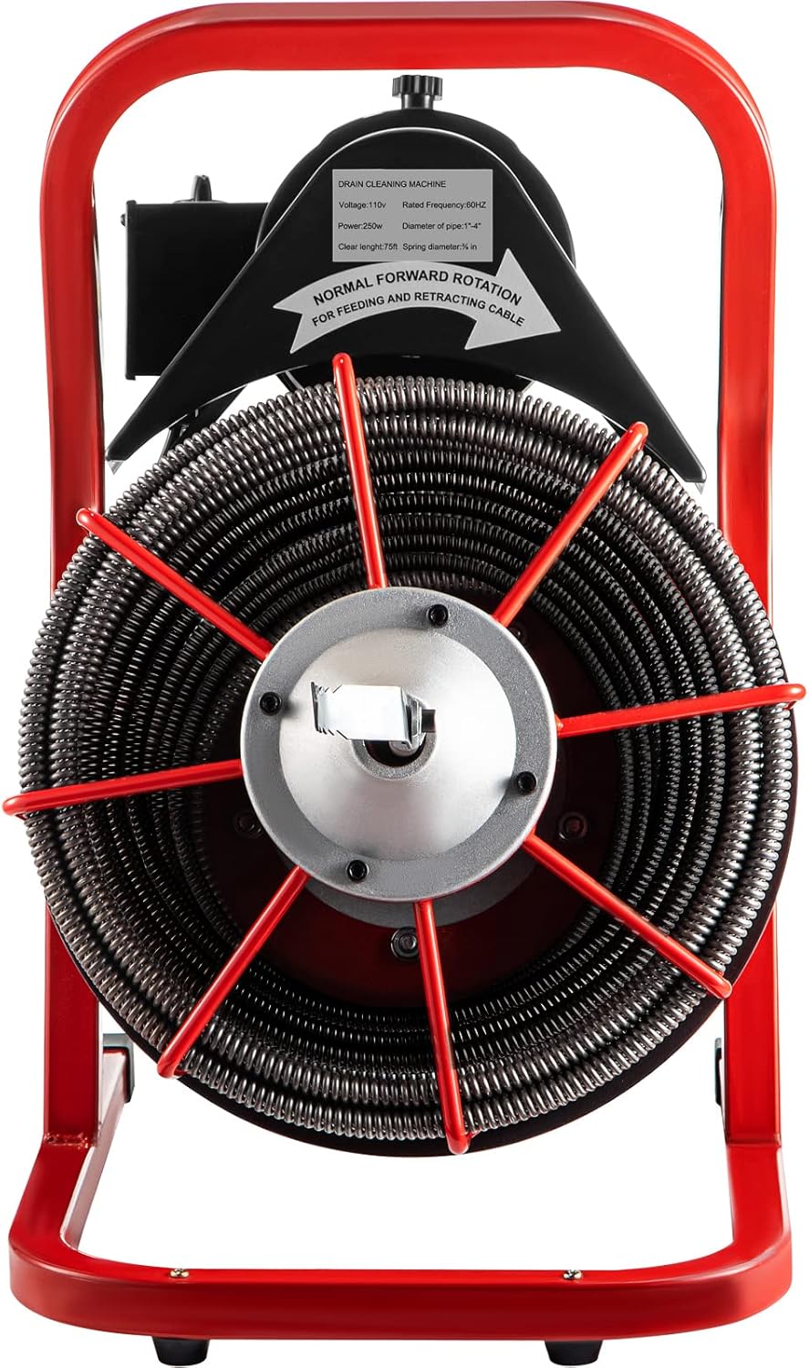 75Ft x 3/8Inch Drain Cleaner Machine, 250W, Portable Electric Drain Auger with Cutters Glove R419151