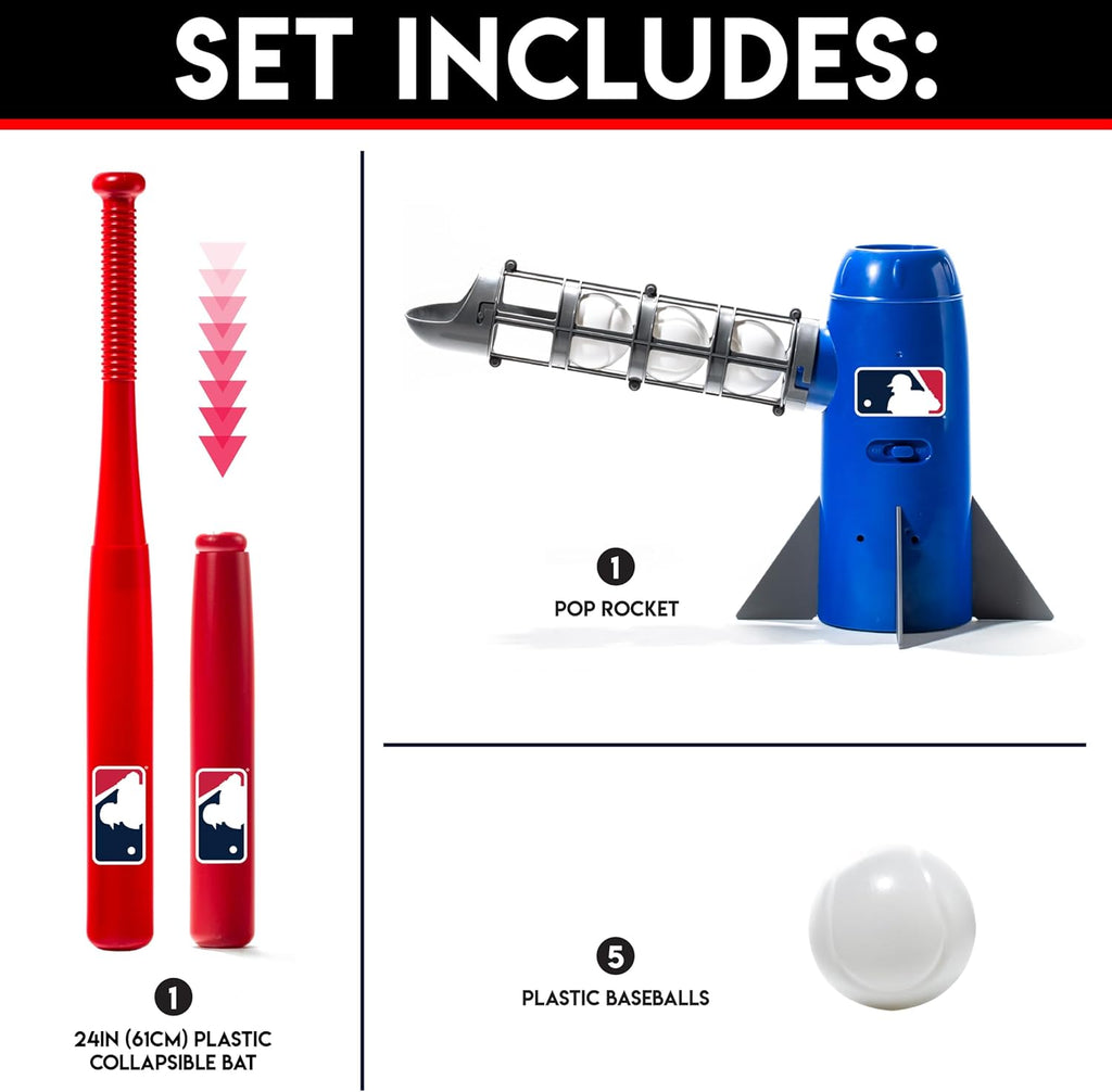 MLB Kids Pitching Machine with 5 Plastic Baseballs & Baseball Bat L3019