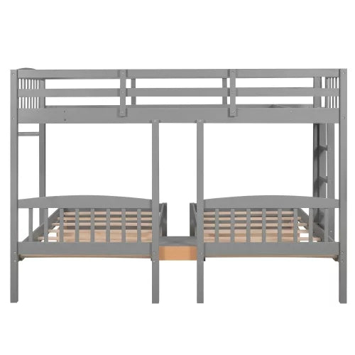 Triple Twin Solid Wood Bunk Beds with Guardrail and Ladder and Built-in Middle Drawer Q532097