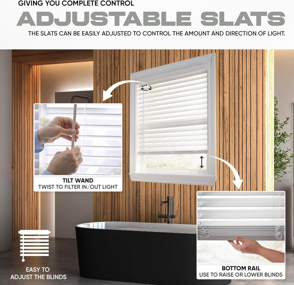 White 2.5 Inch Faux Wood Blind 27.5" W x 72" L Q706871