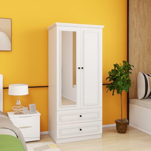 White 4 Door 2 Hanging Rod 4 Drawer Wood Armoire Wardrobe Closet L85267