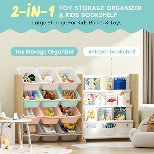 12 Bin 4 Shelf Toy Storage Organizer with Bookshelf P521