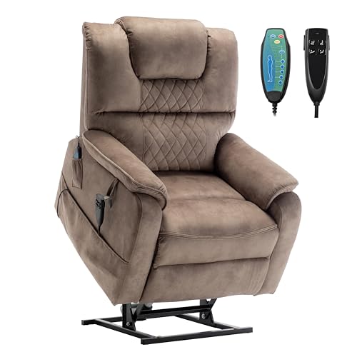 Brown Velvet Oversized Power Lift Recliner Chair with Massage Heat L209