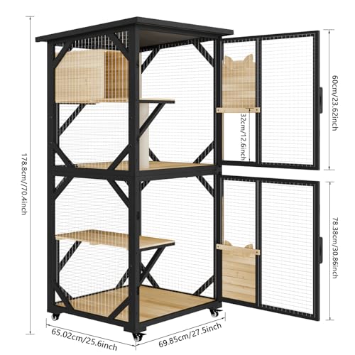 White Cat House Catio Outdoor Enclosure with Waterproof Roof on Wheels U68894