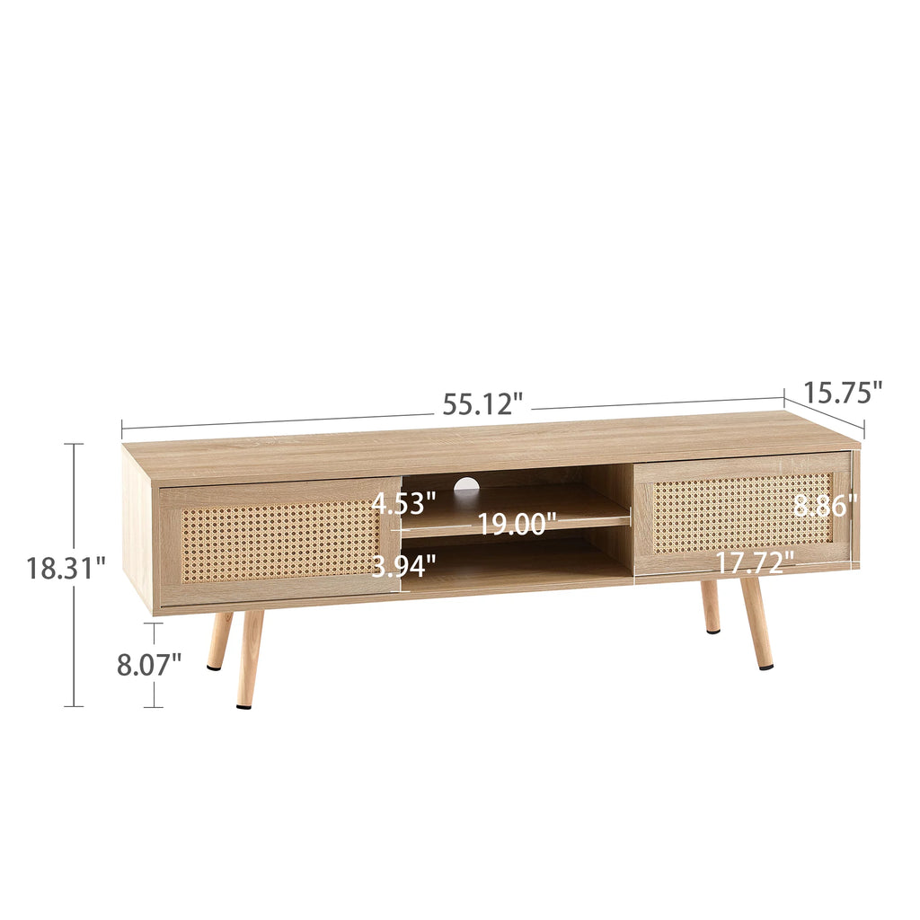 55" Rattan TV Stand with 2 Sliding Doors and Adjustable Shelf Z462195