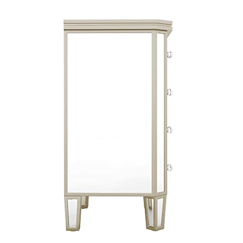 Silver 4-Drawer Chest with Golden Lines and Crystal-Shape Knob C3528