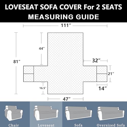 Light Grey Reversible Loveseat Couch Cover with Side Pocket C2700