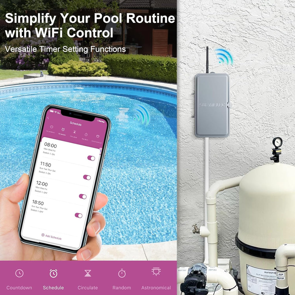 WiFi Smart Pool Timer, 40 AMP, Outdoor Heavy Duty Metal Casing J644138