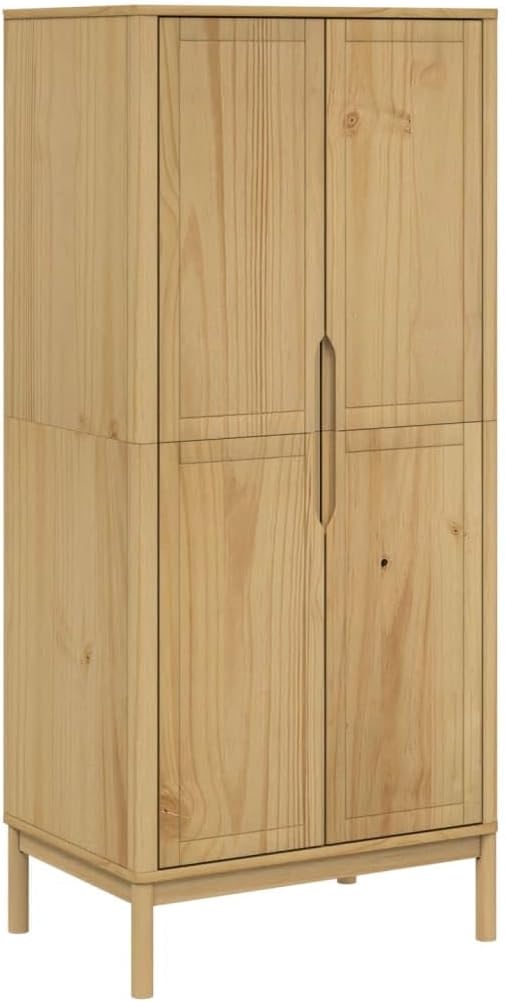 Solid Pine Wood Wax Brown Wardrobe M4373
