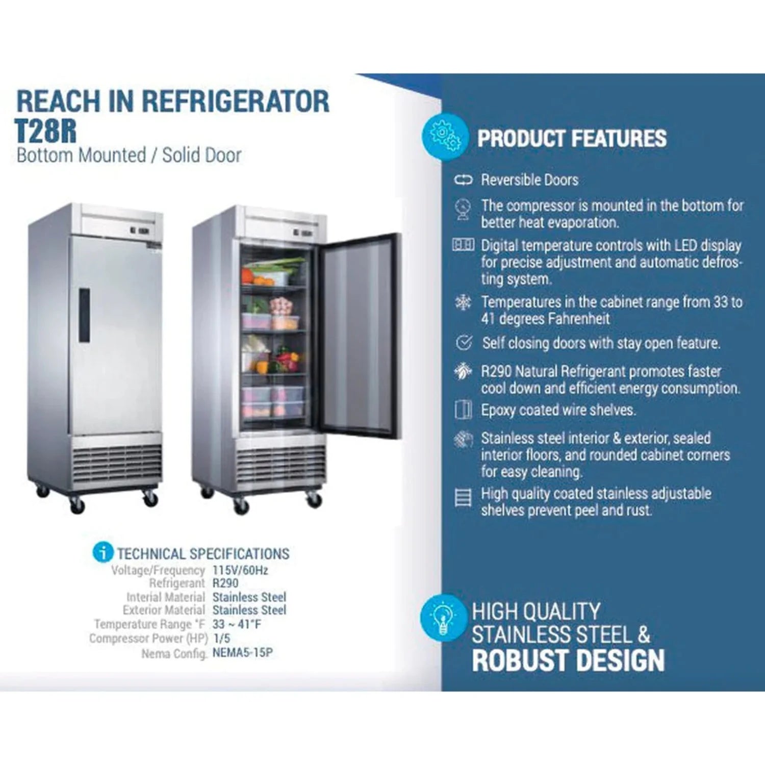 27 Reach-In Refrigerator with 1 Solid Door O13502