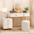 6 Drawer Wood Makeup Vanity Desk with Mirror and Lights and Chair X46345
