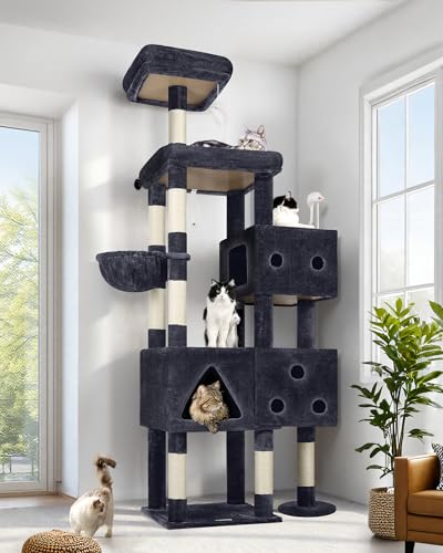 81-inch Tall Dark Grey Cat Tower with 3 Cat Condos and 8 Scratching Posts G483654