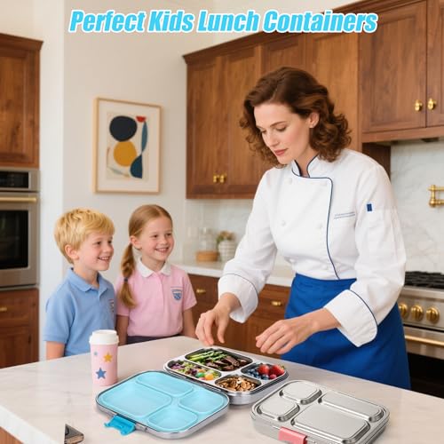 Stainless Steel 4 Compartment Bento Box with Stainless Steel Lid J59295